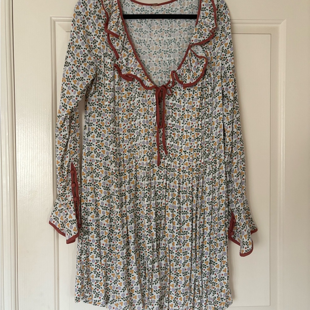 Floral Long Sleeve Dress with Ruffle Trim